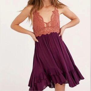 NWT Free People Adella Mini Slip Dress in Copper Combo